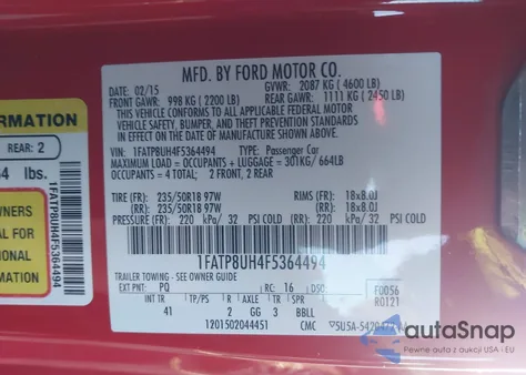 2015 Ford Mustang Ecoboost Premium from USA, damaged, VIN 1FATP8UH4F5364494